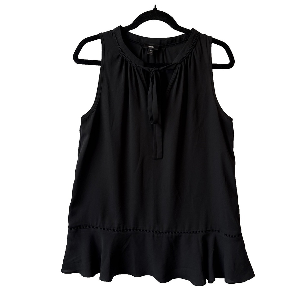 Mossimo Black Sleeveless Tie Neck Peplum Tunic Bouse M Boho Whimsigoth Cottage